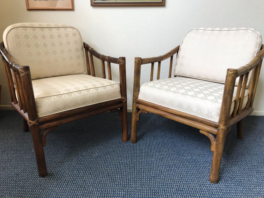 Pair Of Mid-Century Rattan Hollywood Regency Armchairs By Chaircraft Incorporated [Photo 2]