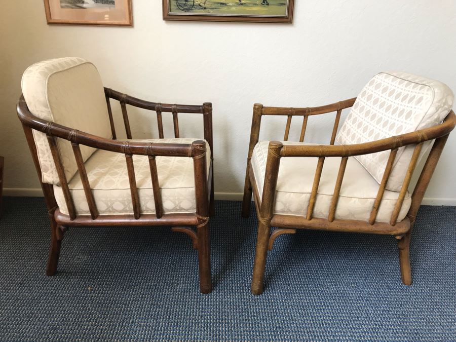 Pair Of Mid-Century Rattan Hollywood Regency Armchairs By Chaircraft Incorporated [Photo 9]