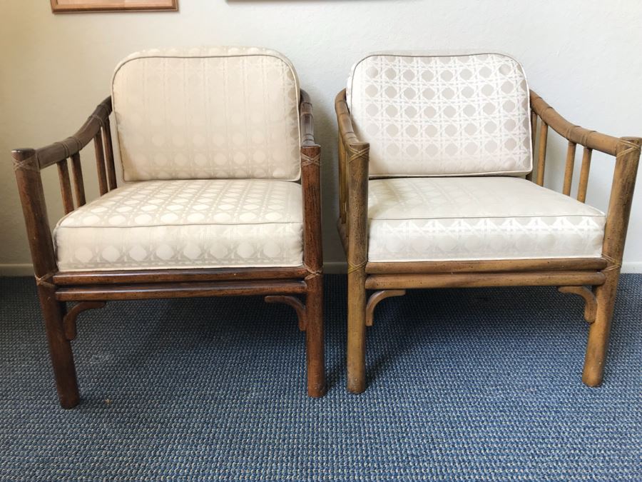 Pair Of Mid-Century Rattan Hollywood Regency Armchairs By Chaircraft Incorporated [Photo 7]