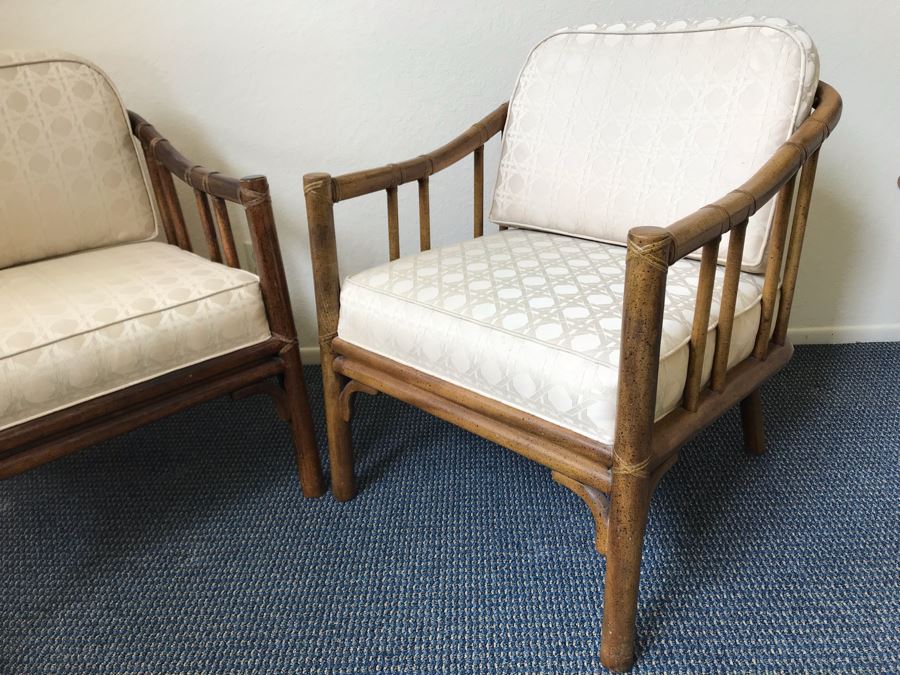 Pair Of Mid-Century Rattan Hollywood Regency Armchairs By Chaircraft Incorporated [Photo 5]