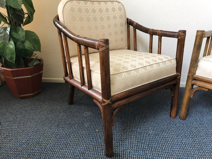 Pair Of Mid-Century Rattan Hollywood Regency Armchairs By Chaircraft Incorporated [Photo 4]
