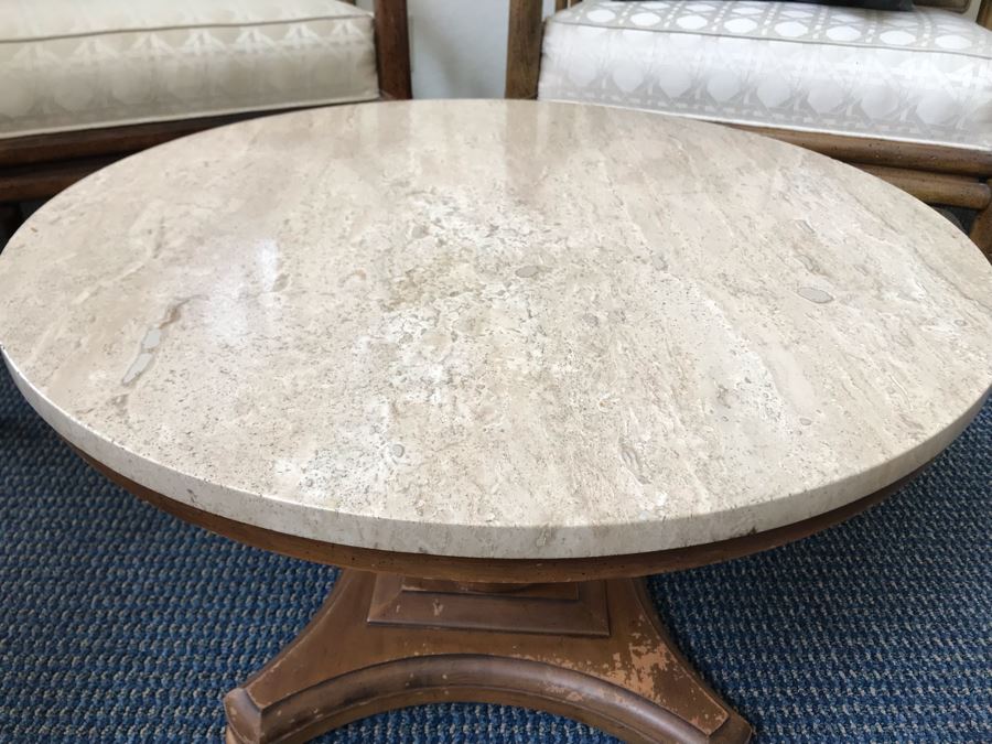 Vintage Travertine Top Pedestal Side Table By Buccola Brothers Crown City Table Company [Photo 3]