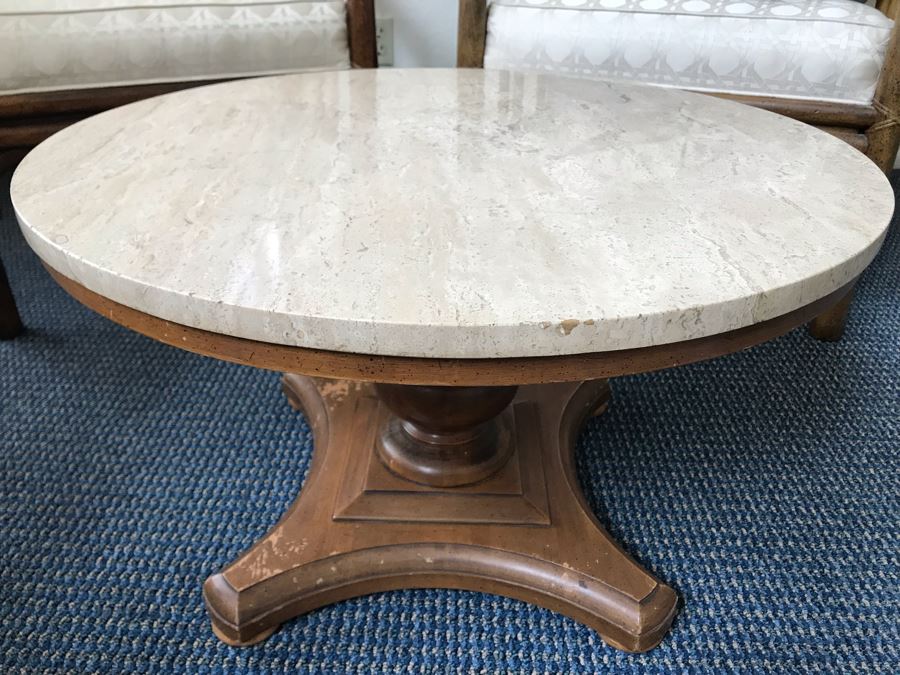 Vintage Travertine Top Pedestal Side Table By Buccola Brothers Crown City Table Company [Photo 6]