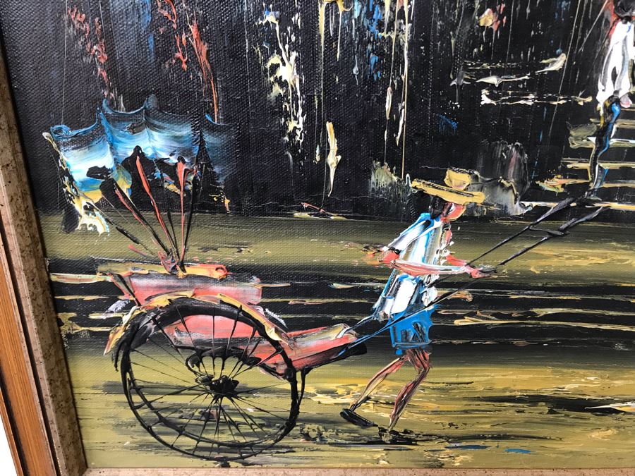 Original MidCentury Oil Painting Hong Kong City Scene