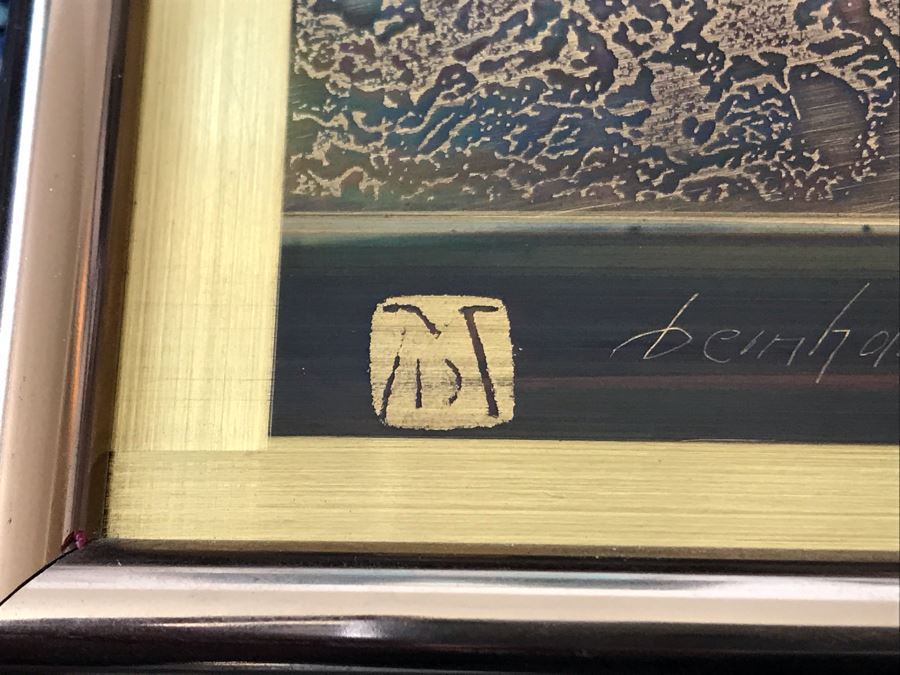 Vintage 1986 Bero Metallic Design Etching By Bernhard Rohne Titled 'Pump Jack' North Vancouver, B.C. Signed Bernhard Rohne 1986 With Brass Plate Titled Calgary 1976-1986 (Client Was In Oil Business) 11.5'W X 15.5'H [Photo 8]