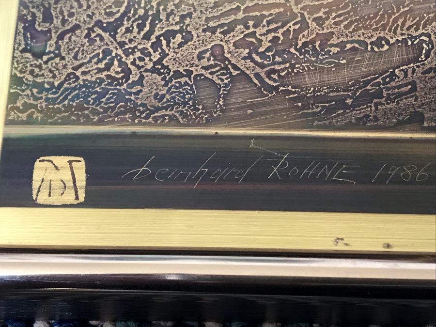 Vintage 1986 Bero Metallic Design Etching By Bernhard Rohne Titled 'Pump Jack' North Vancouver, B.C. Signed Bernhard Rohne 1986 With Brass Plate Titled Calgary 1976-1986 (Client Was In Oil Business) 11.5'W X 15.5'H [Photo 2]