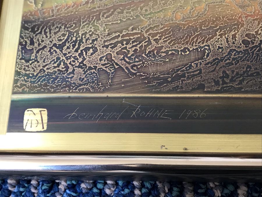 Vintage 1986 Bero Metallic Design Etching By Bernhard Rohne Titled 'Pump Jack' North Vancouver, B.C. Signed Bernhard Rohne 1986 With Brass Plate Titled Calgary 1976-1986 (Client Was In Oil Business) 11.5'W X 15.5'H [Photo 6]