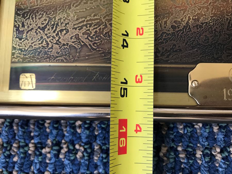 Vintage 1986 Bero Metallic Design Etching By Bernhard Rohne Titled 'Pump Jack' North Vancouver, B.C. Signed Bernhard Rohne 1986 With Brass Plate Titled Calgary 1976-1986 (Client Was In Oil Business) 11.5'W X 15.5'H [Photo 15]