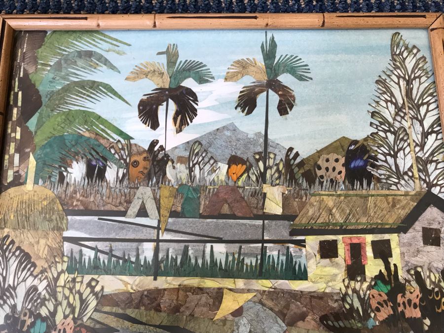 Original Asian Butterfly Wing Collage In Bamboo Style Wooden Frame 14.5'W X 12'H [Photo 2]