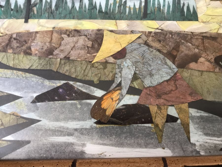 Original Asian Butterfly Wing Collage In Bamboo Style Wooden Frame 14.5'W X 12'H [Photo 4]