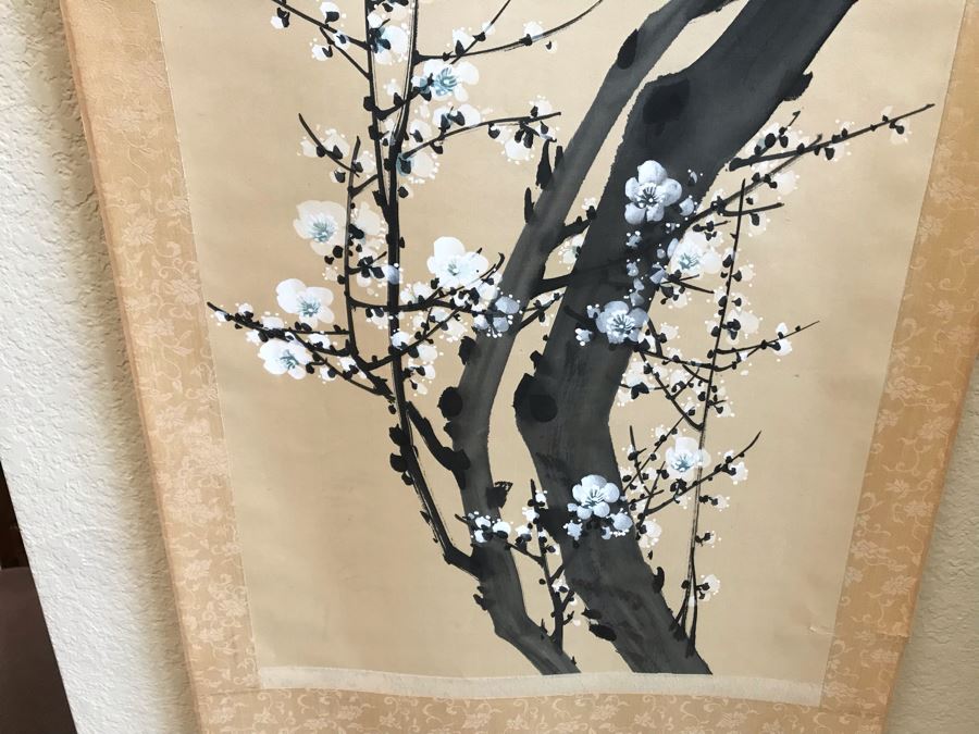 Original Signed Chinese Scroll Painting Floral Scene 70'H X 22'W [Photo 4]