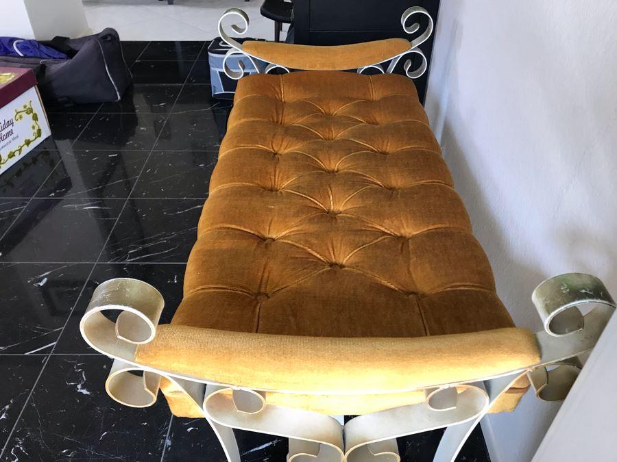 Vintage Tufted Seat Wrought Iron Base Bench 38'W X 20'D [Photo 6]