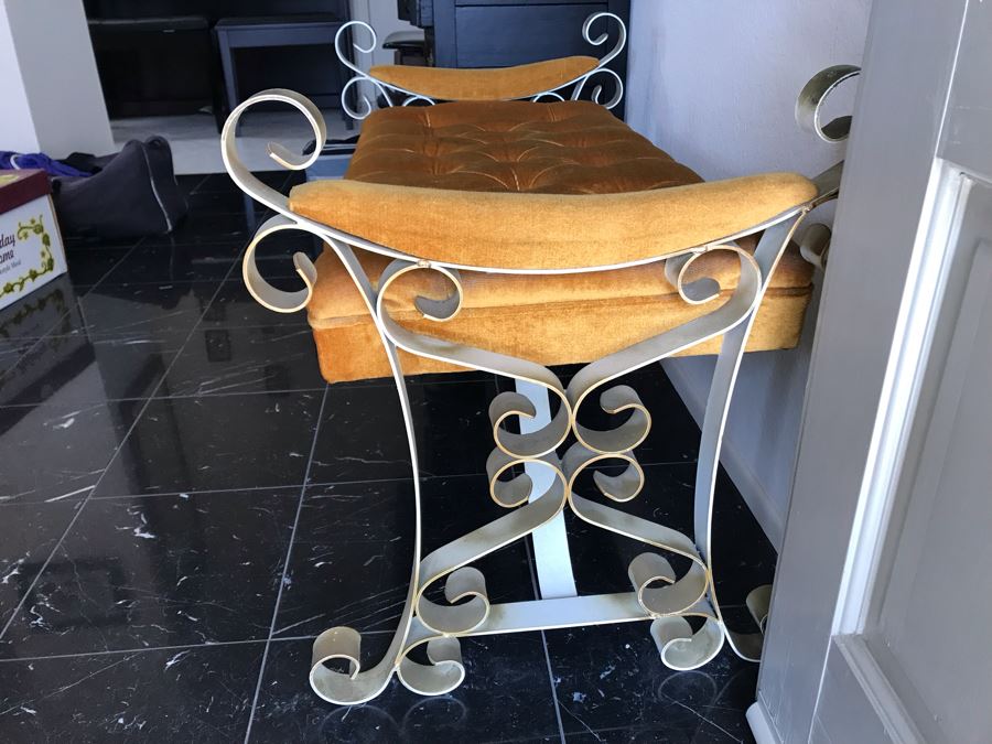 Vintage Tufted Seat Wrought Iron Base Bench 38'W X 20'D [Photo 5]