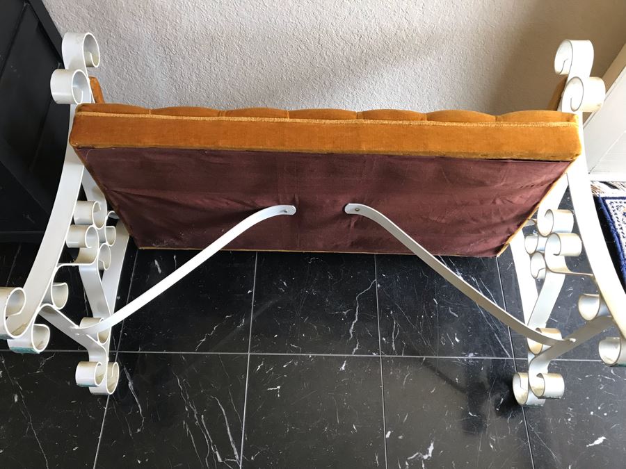 Vintage Tufted Seat Wrought Iron Base Bench 38'W X 20'D [Photo 7]