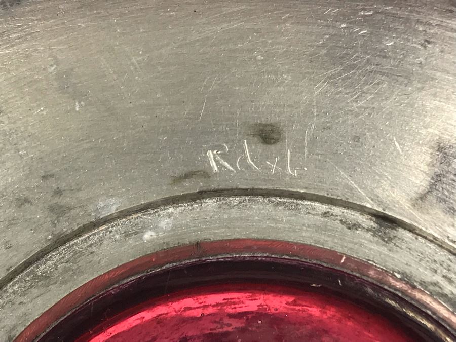 JUST ADDED - Pewter Overlay Ruby Glass Pitcher Featuring Grape Motif With Monkey Perched On Hinged Lid 10'H [Photo 14]