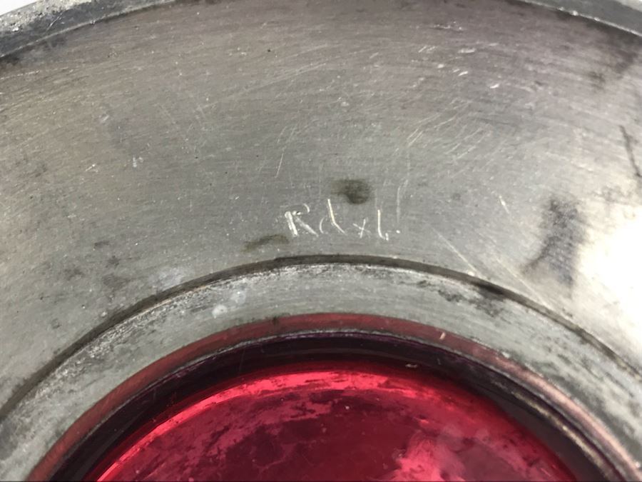 JUST ADDED - Pewter Overlay Ruby Glass Pitcher Featuring Grape Motif With Monkey Perched On Hinged Lid 10'H [Photo 13]