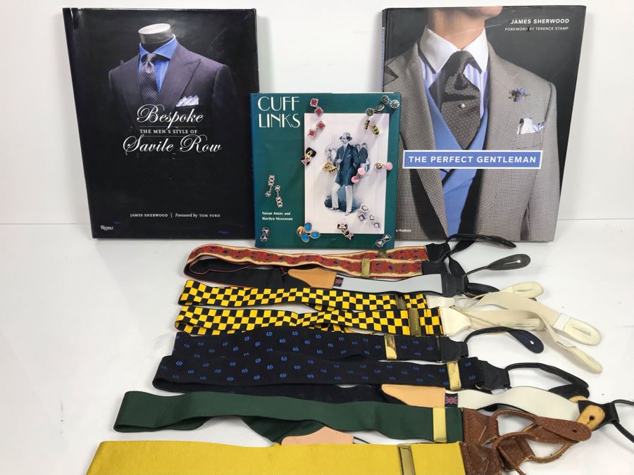 JUST ADDED - Bespoke The Men's Style Of Savile Row Book, Cuff Links Book, The Perfect Gentleman Book And (4) Thurston London Men's Suspenders