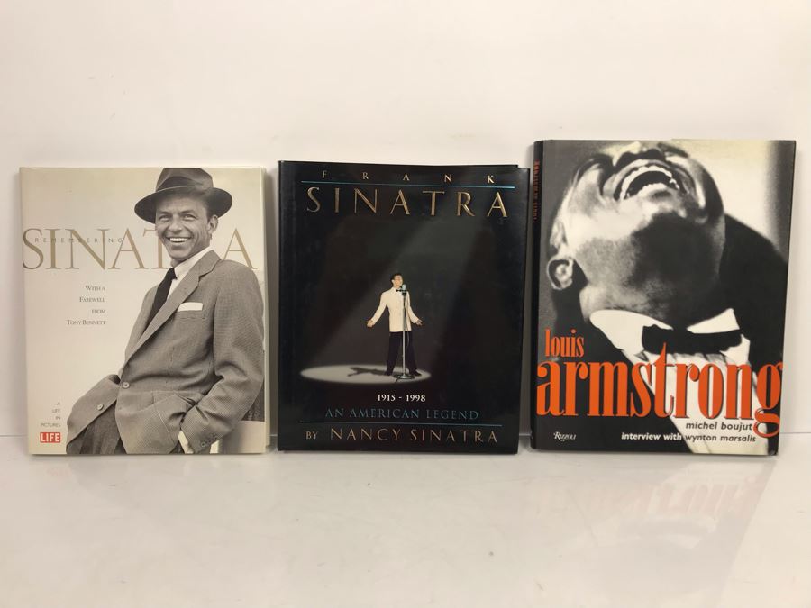 JUST ADDED - (2) Frank Sinatra Coffee Table Books And (1) Louis Armstrong Coffee Table Book