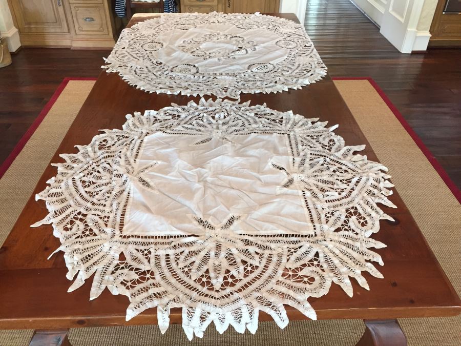 Pair Of Vintage Battenberg Lace Tablecloths 94'R And 74'R