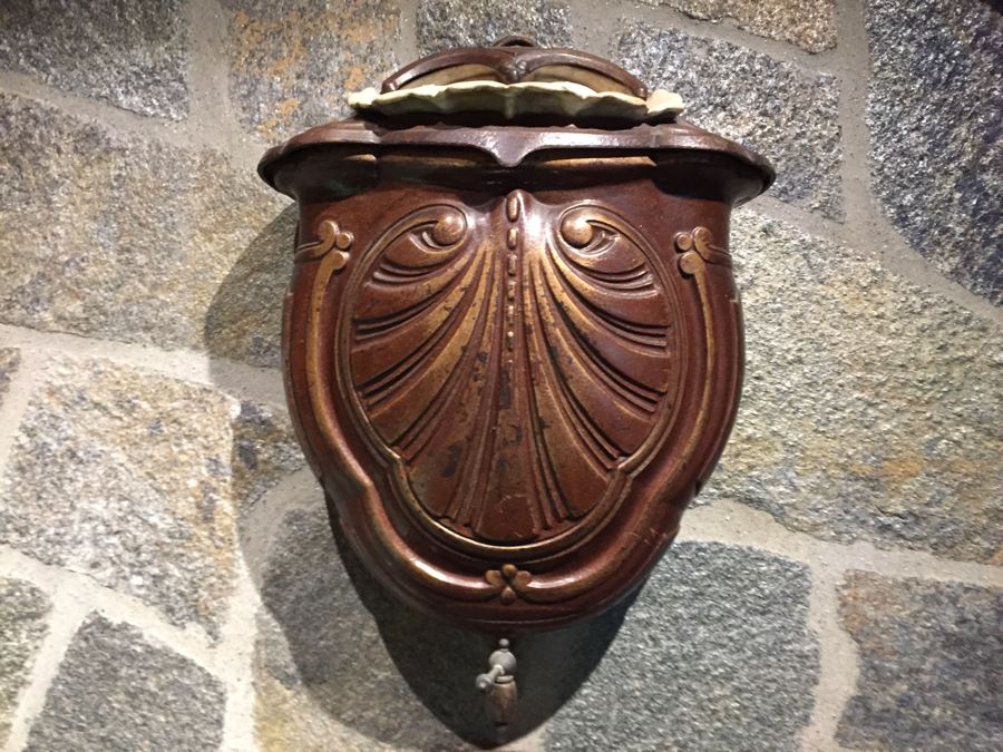 Antique French Metal Lavabo - Bottom Basin Has Been Repaired With Tack Welds - Signed A.P [Photo 2]