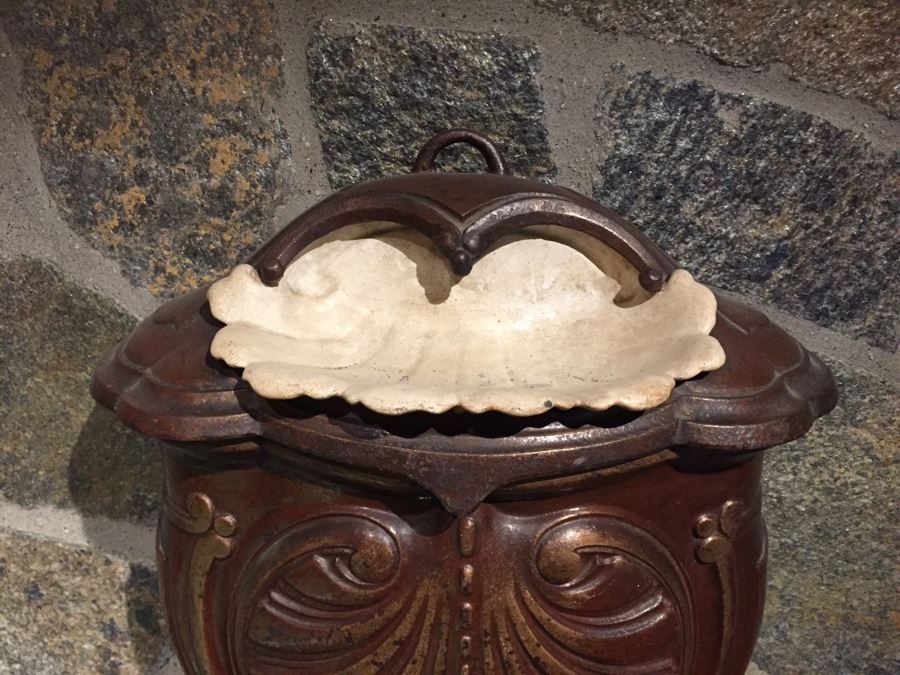 Antique French Metal Lavabo - Bottom Basin Has Been Repaired With Tack Welds - Signed A.P [Photo 3]