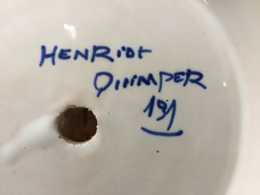 (6) Individually Signed Antique Henriot Quimper French Faience Hand Painted Egg Cups With Handled Carrying Tray Plate [Photo 8]