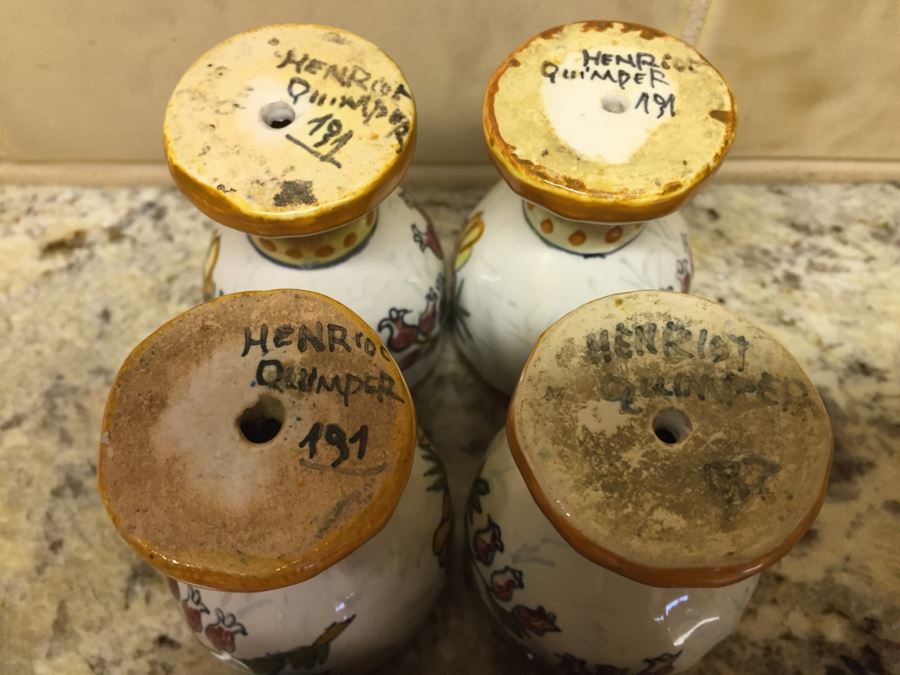 (6) Individually Signed Antique Henriot Quimper French Faience Hand Painted Egg Cups With Handled Carrying Tray Plate [Photo 13]