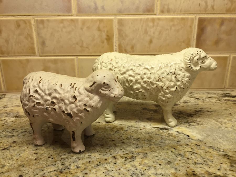 Collection Of (2) Painted Metal Rams And (2) Sheep Animal Figurines [Photo 12]