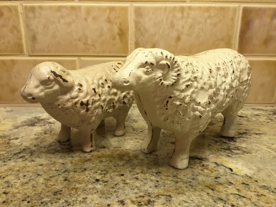 Collection Of (2) Painted Metal Rams And (2) Sheep Animal Figurines [Photo 10]