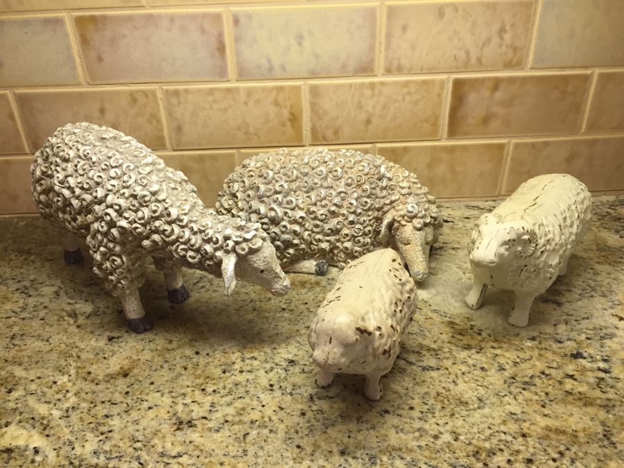 Collection Of (2) Painted Metal Rams And (2) Sheep Animal Figurines [Photo 2]