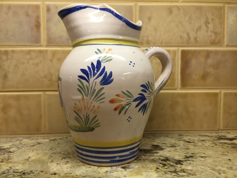 Set Of (3) Antique Signed Henriot Quimper France Hand Painted Pitchers 7', 6', 4' [Photo 3]