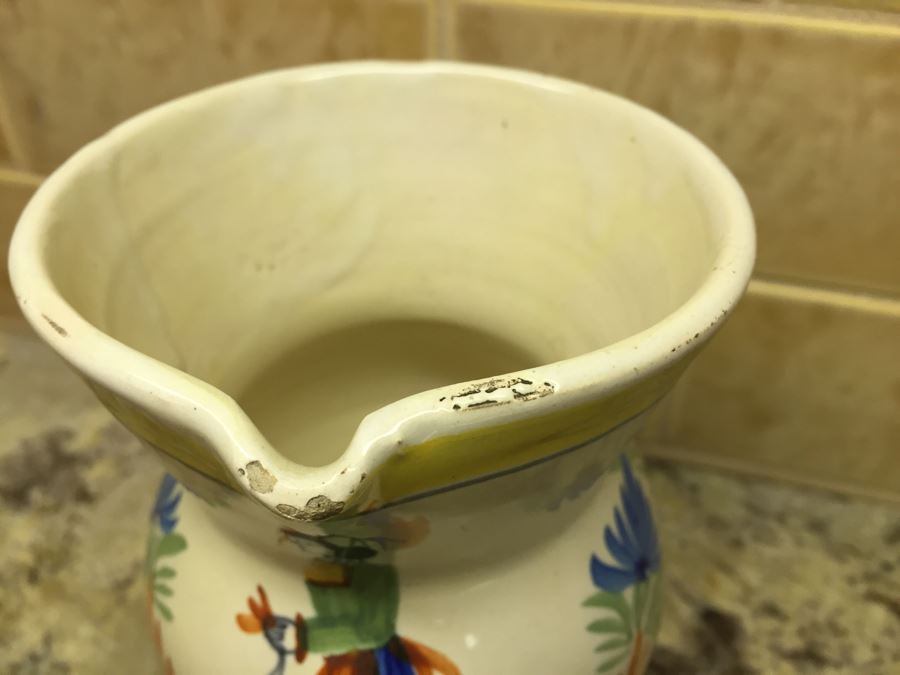 Set Of (3) Antique Signed Henriot Quimper France Hand Painted Pitchers 7', 6', 4' [Photo 12]