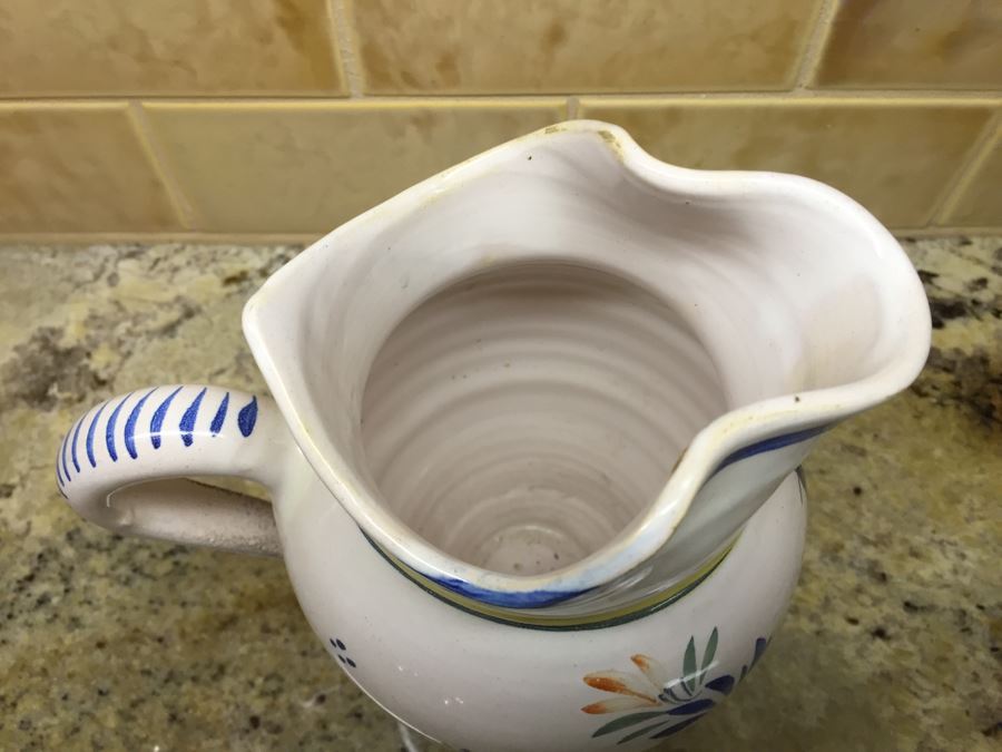 Set Of (3) Antique Signed Henriot Quimper France Hand Painted Pitchers 7', 6', 4' [Photo 6]