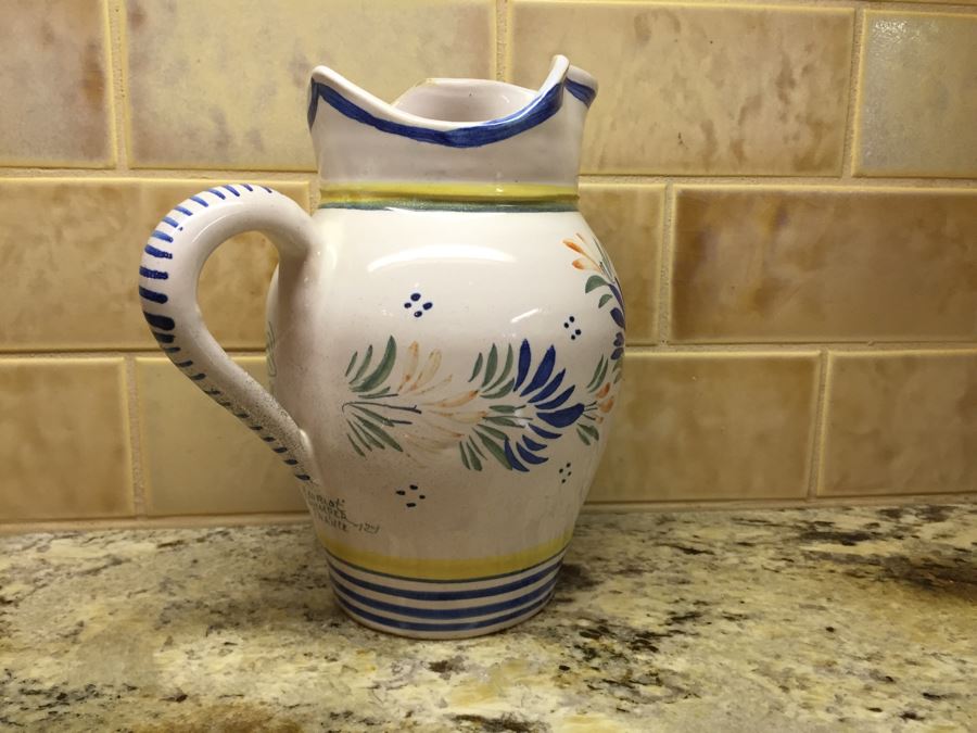 Set Of (3) Antique Signed Henriot Quimper France Hand Painted Pitchers 7', 6', 4' [Photo 5]