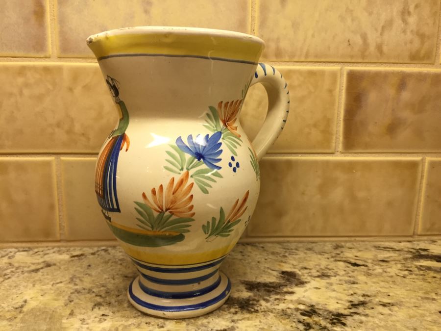 Set Of (3) Antique Signed Henriot Quimper France Hand Painted Pitchers 7', 6', 4' [Photo 9]