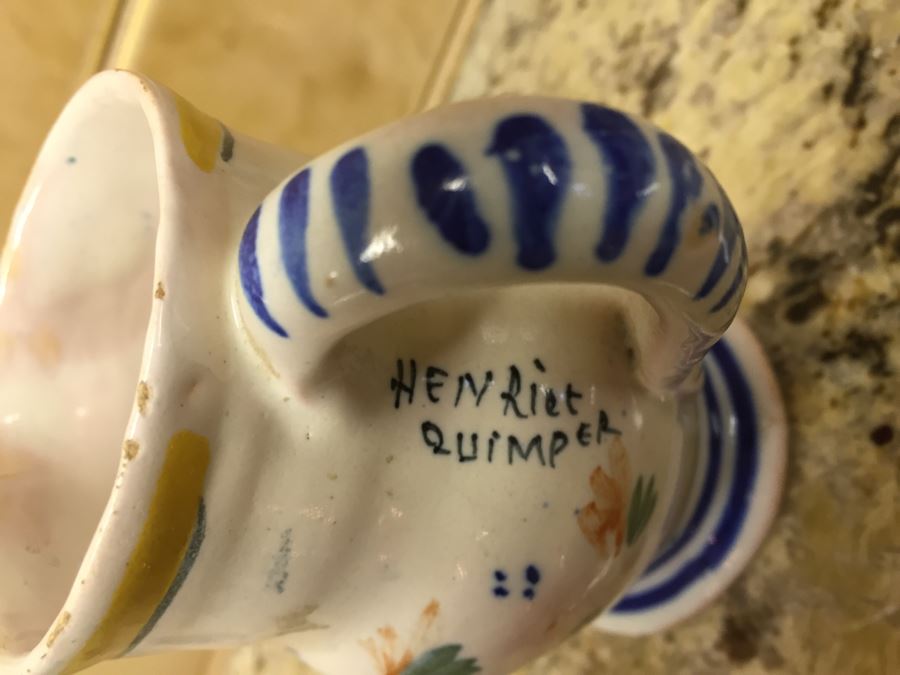 Set Of (3) Antique Signed Henriot Quimper France Hand Painted Pitchers 7', 6', 4' [Photo 19]