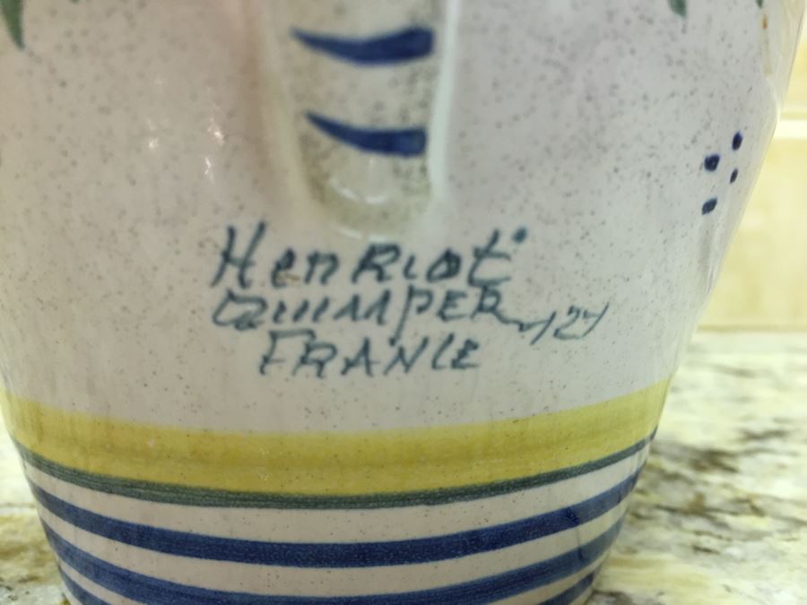 Set Of (3) Antique Signed Henriot Quimper France Hand Painted Pitchers 7', 6', 4' [Photo 7]