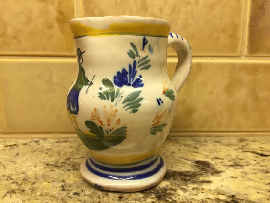 Set Of (3) Antique Signed Henriot Quimper France Hand Painted Pitchers 7', 6', 4' [Photo 16]