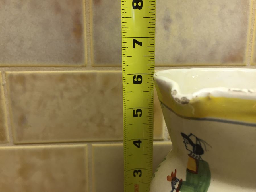 Set Of (3) Antique Signed Henriot Quimper France Hand Painted Pitchers 7', 6', 4' [Photo 8]