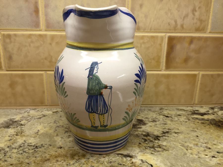 Set Of (3) Antique Signed Henriot Quimper France Hand Painted Pitchers 7', 6', 4' [Photo 4]