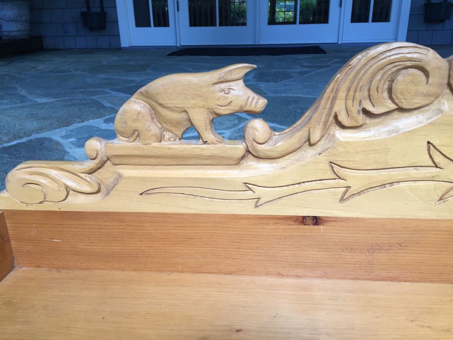 Wooden Wall Shelf With Carved Pigs 60'W X 9'D X 14'H [Photo 3]