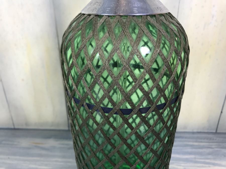 Vintage Green Glass Wire Mesh Seltzer Bottle 13.5'H [Photo 5]