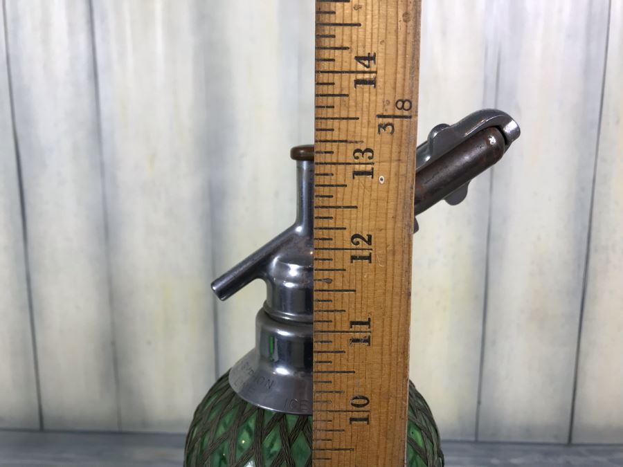 Vintage Green Glass Wire Mesh Seltzer Bottle 13.5'H [Photo 7]