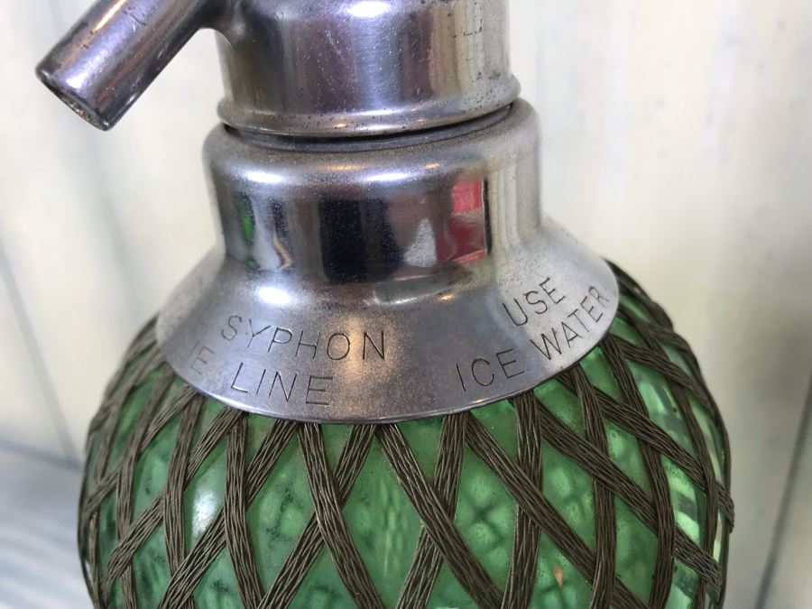 Vintage Green Glass Wire Mesh Seltzer Bottle 13.5'H [Photo 4]