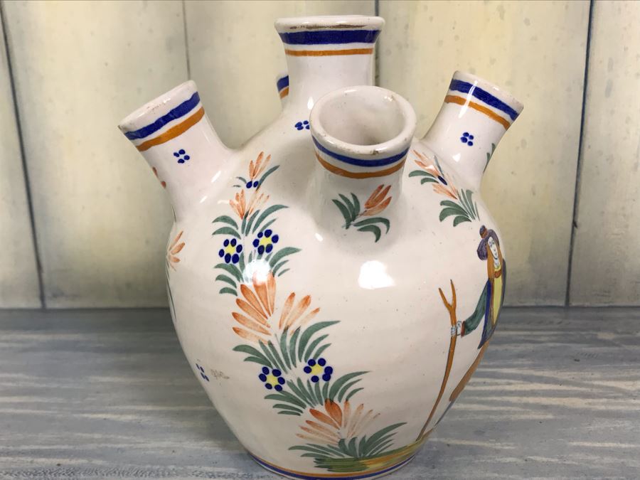 Signed Antique Henriot Quimper French Faience Hand Painted Vase 6.5'H [Photo 11]