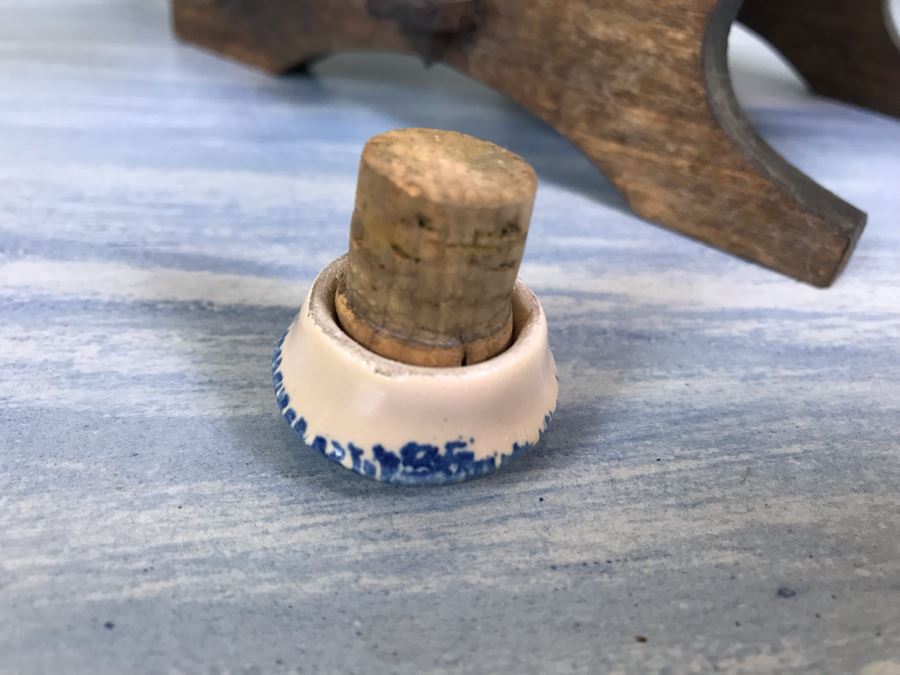 Rare Signed Antique Henriot Quimper French Faience Hand Painted Signed Barrel With Dispenser, (5) Signed Cups And Wooden Display Rack Liquor Set 10'W X 5'D X 6.5'H [Photo 9]