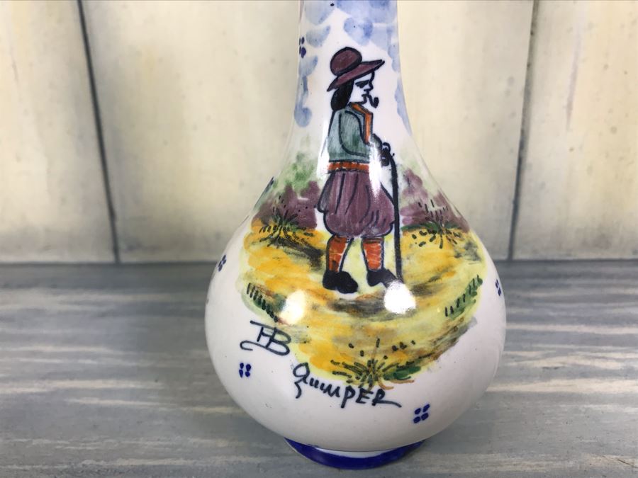 Signed Antique Henriot Quimper French Faience Hand Painted Vase 7'H [Photo 5]