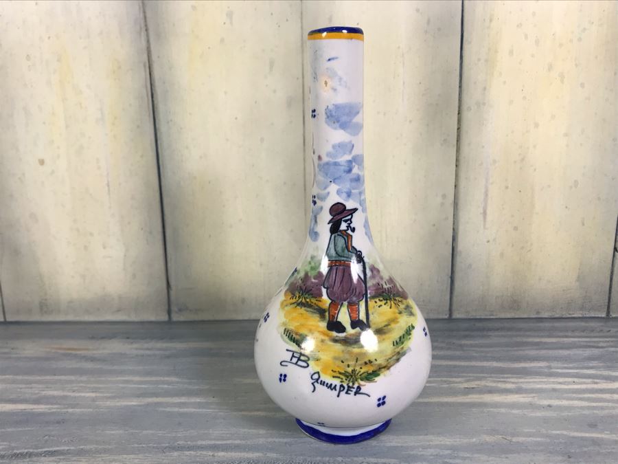 Signed Antique Henriot Quimper French Faience Hand Painted Vase 7'H [Photo 4]