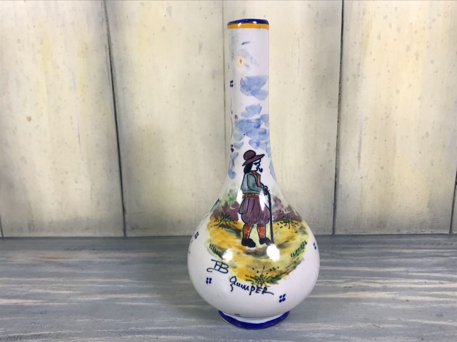 Signed Antique Henriot Quimper French Faience Hand Painted Vase 7'H