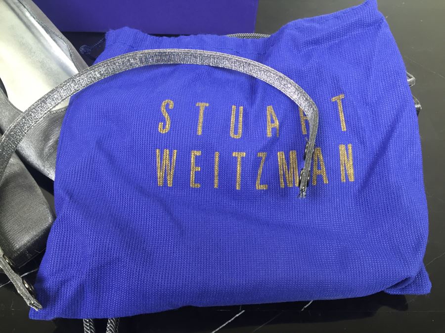 Stuart Weitzman Ladies Silver Heels Shoes Size 10 And Matching Handbag With Original Boxes [Photo 13]
